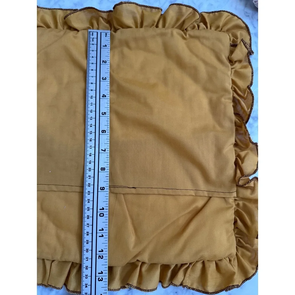 Vintage Style Quilted Double Wedding Ring Ruffled Pillow Shams Set of 2 Mustard